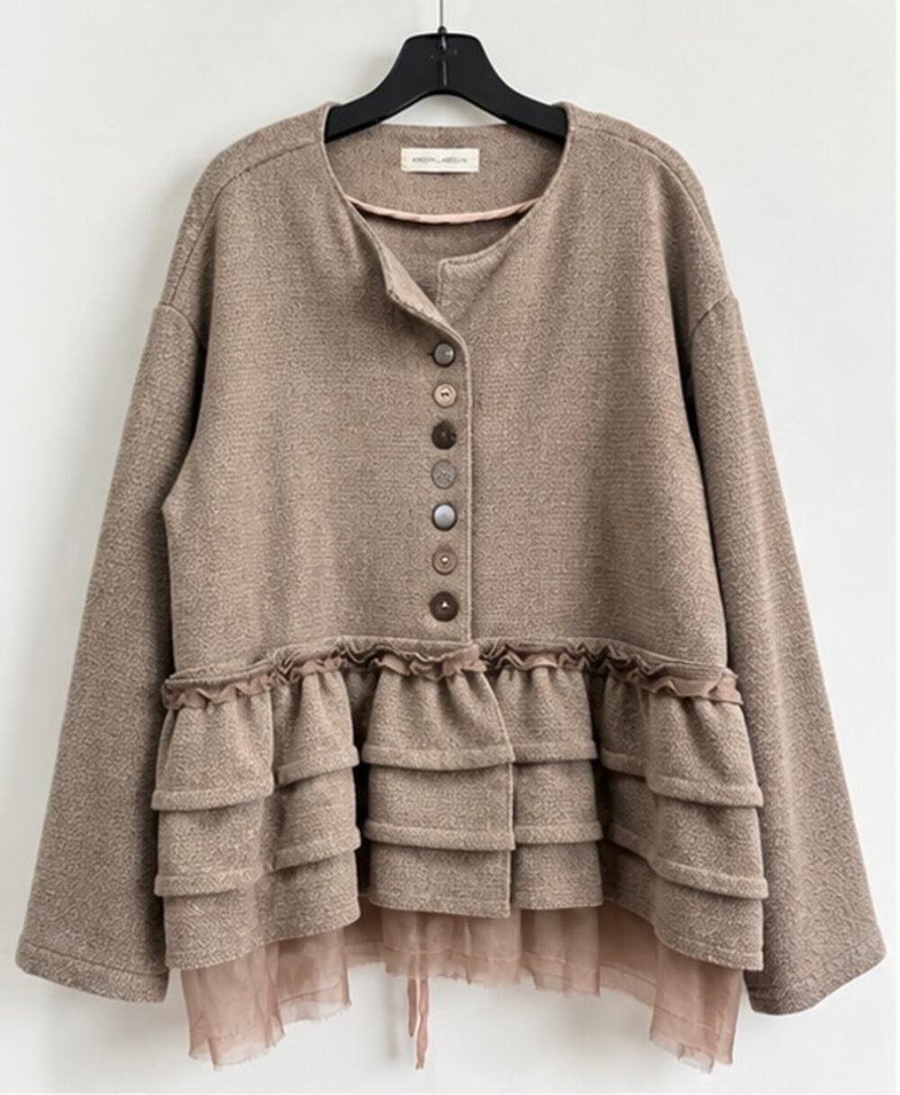 Krista Larson 100% Wool Ruffle Jacket One Size Made in USA Artisan Lagenlook